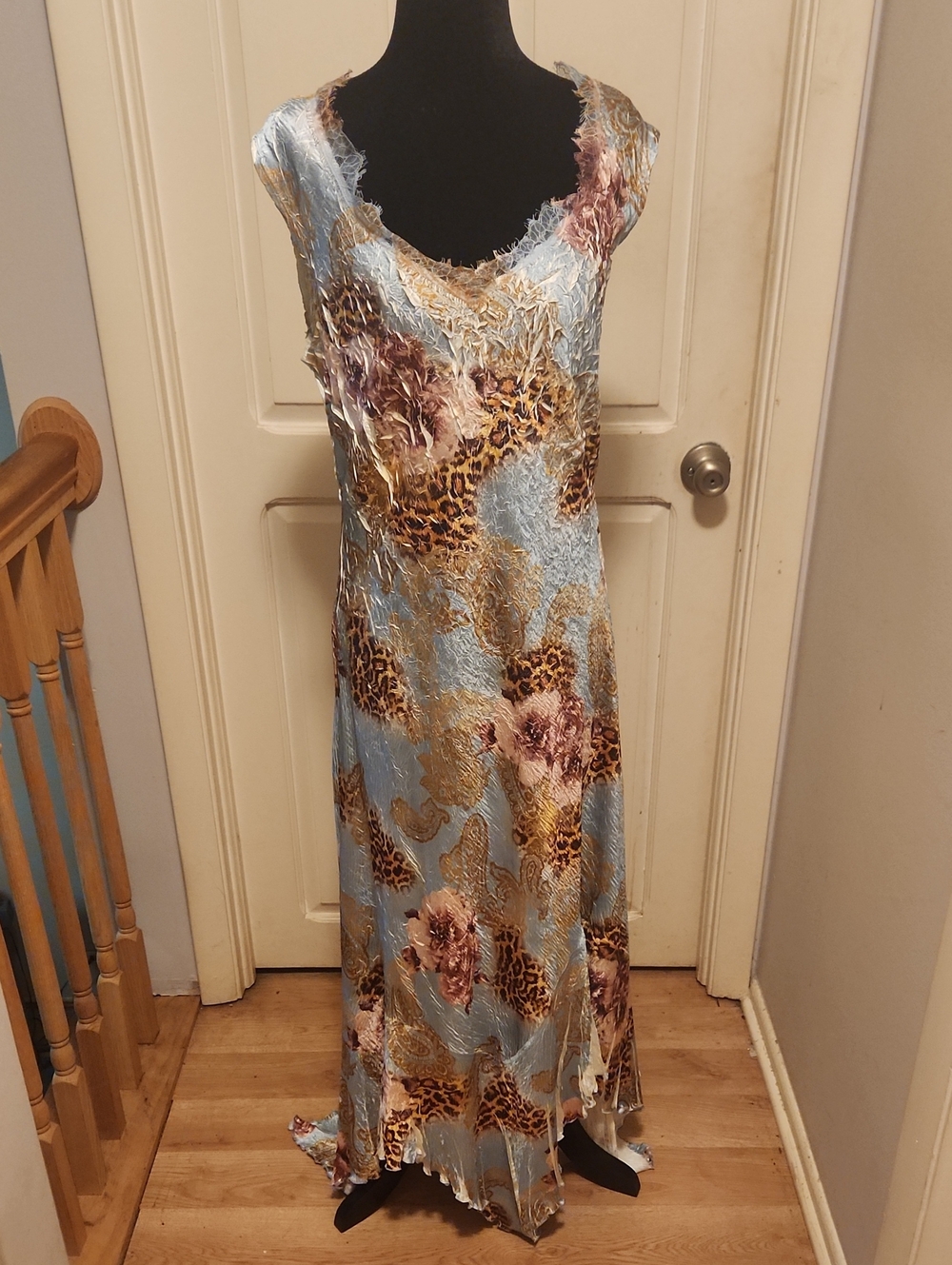Komarov Blue Floral & Leopard-Print High-Low Maxi Dress